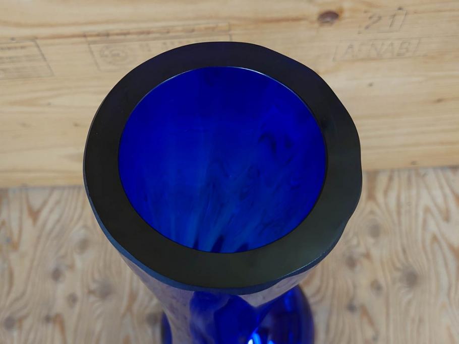 昭和レトロ　特大　ユニークなフォルムが目を惹くアクセントになるフラワーベース(スウィングベース、花瓶、花入れ、花器、オブジェ、ホームインテリア、ディスプレイ、ブルー)(R-076962)