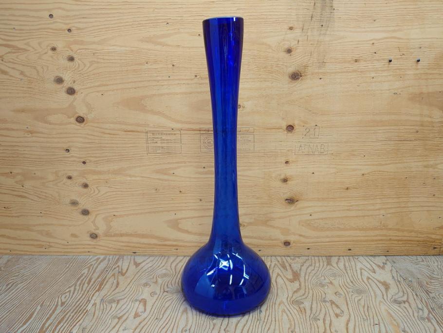 昭和レトロ　特大　鮮やかなブルーが目を惹くフラワーベース(花瓶、花入れ、花器、オブジェ、ホームインテリア、ディスプレイ、ブルー)(R-076986)