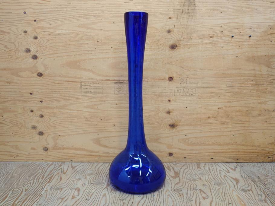 昭和レトロ　特大　鮮やかなブルーが目を惹くフラワーベース(花瓶、花入れ、花器、オブジェ、ホームインテリア、ディスプレイ、ブルー)(R-076986)