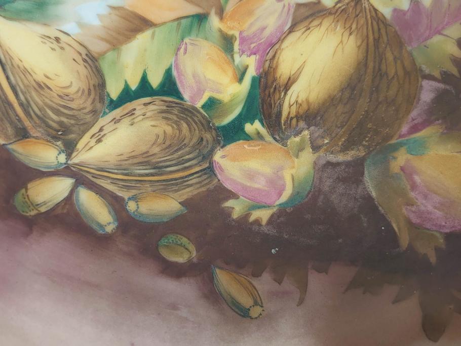 明治～大正期　オールドノリタケ　NORITAKE　木の実　金彩　金盛　ハンドペイント　自然モチーフが繊細な筆致と豊かな色彩で描かれた優雅な雰囲気のボウル(深皿、鉢、プレート、洋食器)(R-083291)
