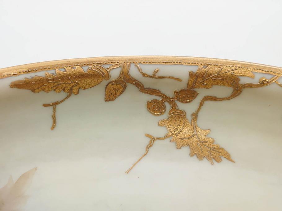 明治～大正期　オールドノリタケ　NORITAKE　木の実　金彩　金盛　ハンドペイント　自然モチーフが繊細な筆致と豊かな色彩で描かれた優雅な雰囲気のボウル(深皿、鉢、プレート、洋食器)(R-083291)