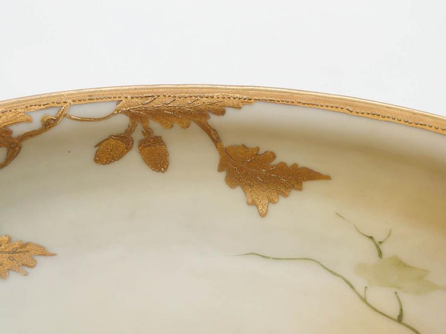明治～大正期　オールドノリタケ　NORITAKE　木の実　金彩　金盛　ハンドペイント　自然モチーフが繊細な筆致と豊かな色彩で描かれた優雅な雰囲気のボウル(深皿、鉢、プレート、洋食器)(R-083291)