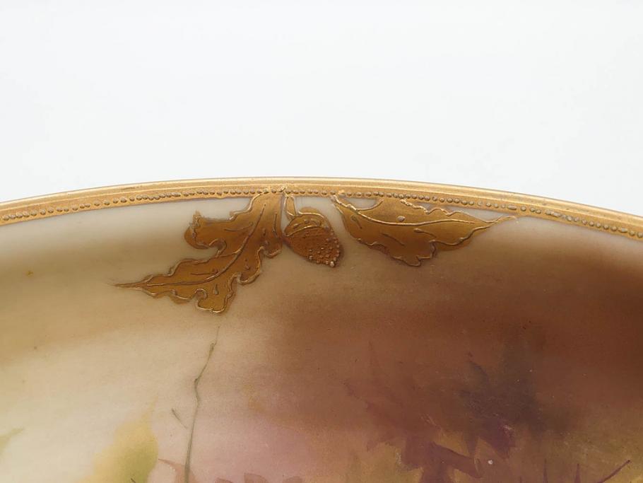 明治～大正期　オールドノリタケ　NORITAKE　木の実　金彩　金盛　ハンドペイント　自然モチーフが繊細な筆致と豊かな色彩で描かれた優雅な雰囲気のボウル(深皿、鉢、プレート、洋食器)(R-083291)