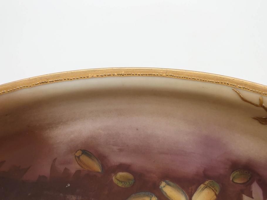 明治～大正期　オールドノリタケ　NORITAKE　木の実　金彩　金盛　ハンドペイント　自然モチーフが繊細な筆致と豊かな色彩で描かれた優雅な雰囲気のボウル(深皿、鉢、プレート、洋食器)(R-083291)