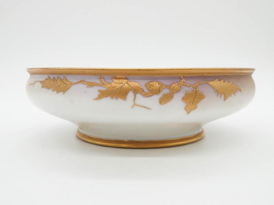 明治～大正期　オールドノリタケ　NORITAKE　木の実　金彩　金盛　ハンドペイント　自然モチーフが繊細な筆致と豊かな色彩で描かれた優雅な雰囲気のボウル(深皿、鉢、プレート、洋食器)(R-083291)