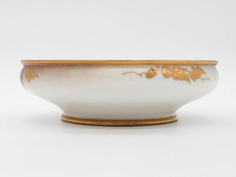 明治～大正期　オールドノリタケ　NORITAKE　木の実　金彩　金盛　ハンドペイント　自然モチーフが繊細な筆致と豊かな色彩で描かれた優雅な雰囲気のボウル(深皿、鉢、プレート、洋食器)(R-083291)