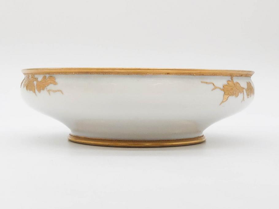 明治～大正期　オールドノリタケ　NORITAKE　木の実　金彩　金盛　ハンドペイント　自然モチーフが繊細な筆致と豊かな色彩で描かれた優雅な雰囲気のボウル(深皿、鉢、プレート、洋食器)(R-083291)