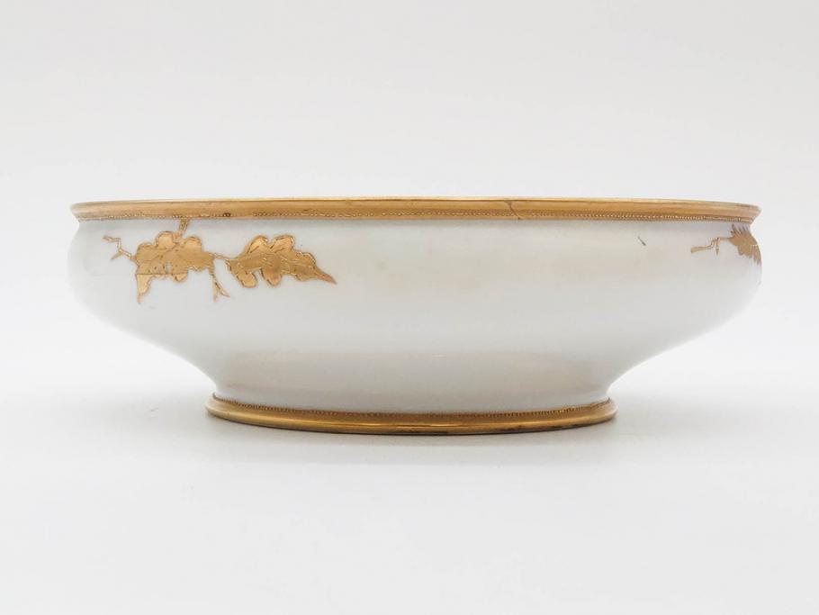 明治～大正期　オールドノリタケ　NORITAKE　木の実　金彩　金盛　ハンドペイント　自然モチーフが繊細な筆致と豊かな色彩で描かれた優雅な雰囲気のボウル(深皿、鉢、プレート、洋食器)(R-083291)