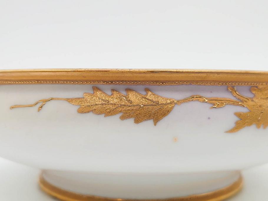 明治～大正期　オールドノリタケ　NORITAKE　木の実　金彩　金盛　ハンドペイント　自然モチーフが繊細な筆致と豊かな色彩で描かれた優雅な雰囲気のボウル(深皿、鉢、プレート、洋食器)(R-083291)