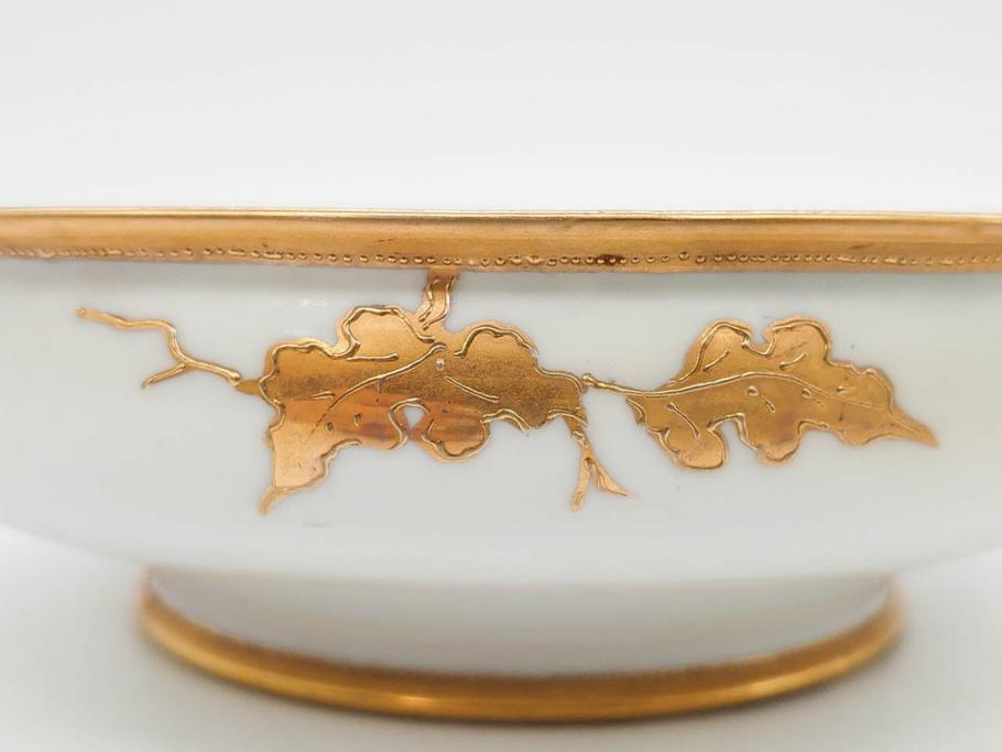 明治～大正期　オールドノリタケ　NORITAKE　木の実　金彩　金盛　ハンドペイント　自然モチーフが繊細な筆致と豊かな色彩で描かれた優雅な雰囲気のボウル(深皿、鉢、プレート、洋食器)(R-083291)