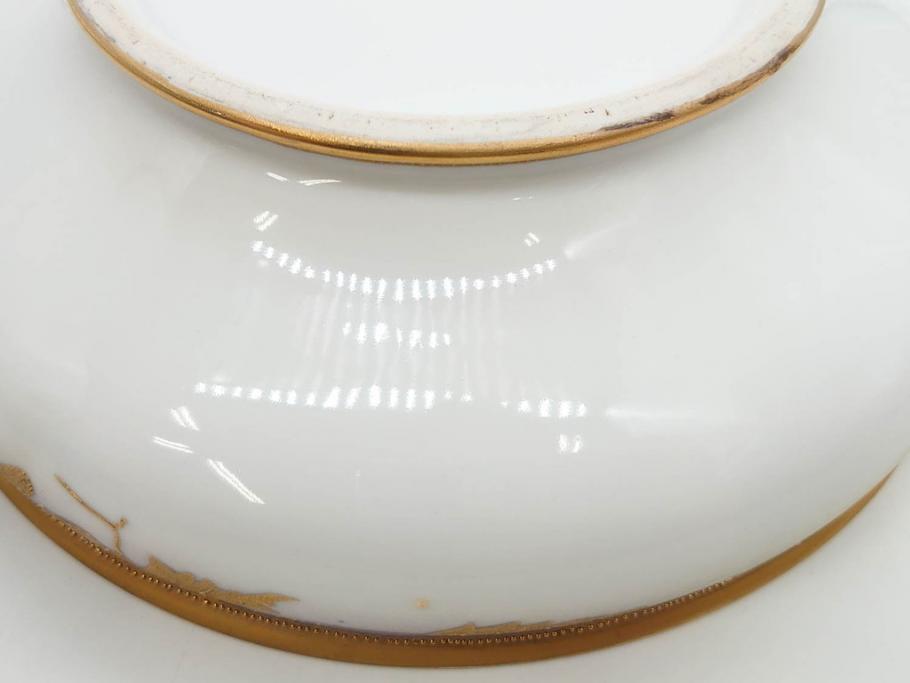明治～大正期　オールドノリタケ　NORITAKE　木の実　金彩　金盛　ハンドペイント　自然モチーフが繊細な筆致と豊かな色彩で描かれた優雅な雰囲気のボウル(深皿、鉢、プレート、洋食器)(R-083291)