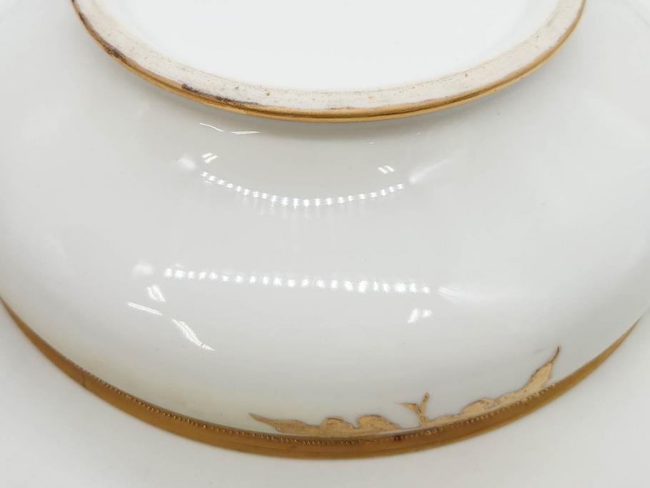 明治～大正期　オールドノリタケ　NORITAKE　木の実　金彩　金盛　ハンドペイント　自然モチーフが繊細な筆致と豊かな色彩で描かれた優雅な雰囲気のボウル(深皿、鉢、プレート、洋食器)(R-083291)