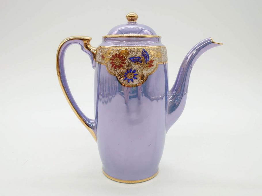 大正～昭和初期　オールドノリタケ　NORITAKE　ラスター彩　金彩　金盛　花蝶　美しい光沢がテーブルを華やかに彩るデミタスコーヒーセット(キャビネット、ティー、ポット、クリーマー、シュガーポット、カップ&ソーサー、C&S、洋食器)(R-083292)