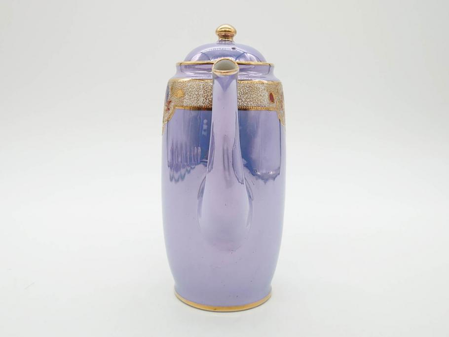 大正～昭和初期　オールドノリタケ　NORITAKE　ラスター彩　金彩　金盛　花蝶　美しい光沢がテーブルを華やかに彩るデミタスコーヒーセット(キャビネット、ティー、ポット、クリーマー、シュガーポット、カップ&ソーサー、C&S、洋食器)(R-083292)