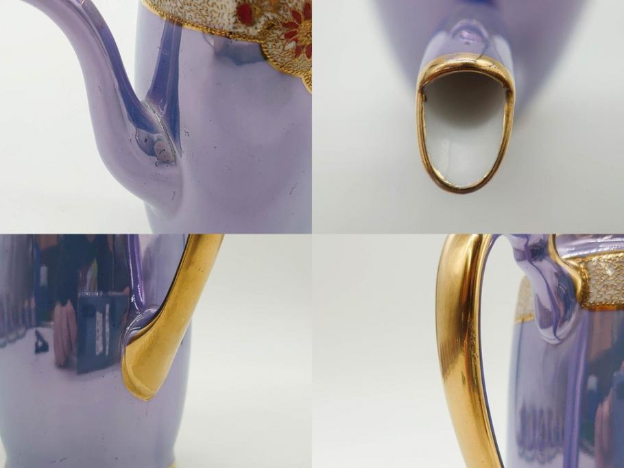 大正～昭和初期　オールドノリタケ　NORITAKE　ラスター彩　金彩　金盛　花蝶　美しい光沢がテーブルを華やかに彩るデミタスコーヒーセット(キャビネット、ティー、ポット、クリーマー、シュガーポット、カップ&ソーサー、C&S、洋食器)(R-083292)