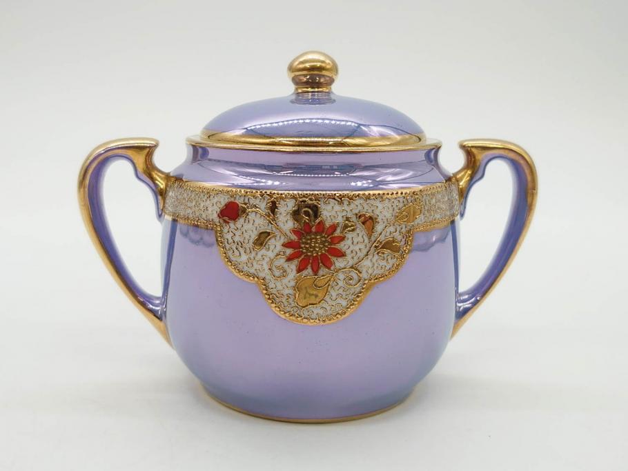 大正～昭和初期　オールドノリタケ　NORITAKE　ラスター彩　金彩　金盛　花蝶　美しい光沢がテーブルを華やかに彩るデミタスコーヒーセット(キャビネット、ティー、ポット、クリーマー、シュガーポット、カップ&ソーサー、C&S、洋食器)(R-083292)