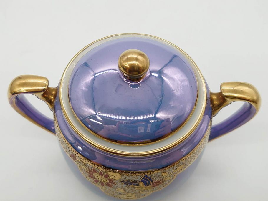 大正～昭和初期　オールドノリタケ　NORITAKE　ラスター彩　金彩　金盛　花蝶　美しい光沢がテーブルを華やかに彩るデミタスコーヒーセット(キャビネット、ティー、ポット、クリーマー、シュガーポット、カップ&ソーサー、C&S、洋食器)(R-083292)