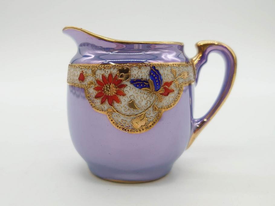 大正～昭和初期　オールドノリタケ　NORITAKE　ラスター彩　金彩　金盛　花蝶　美しい光沢がテーブルを華やかに彩るデミタスコーヒーセット(キャビネット、ティー、ポット、クリーマー、シュガーポット、カップ&ソーサー、C&S、洋食器)(R-083292)