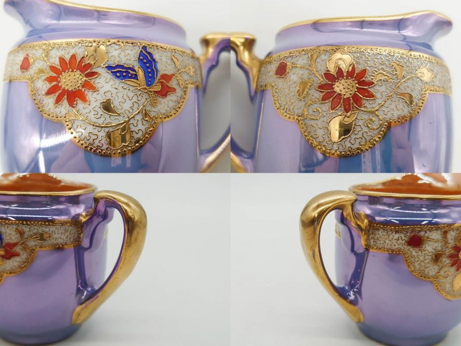 大正～昭和初期　オールドノリタケ　NORITAKE　ラスター彩　金彩　金盛　花蝶　美しい光沢がテーブルを華やかに彩るデミタスコーヒーセット(キャビネット、ティー、ポット、クリーマー、シュガーポット、カップ&ソーサー、C&S、洋食器)(R-083292)
