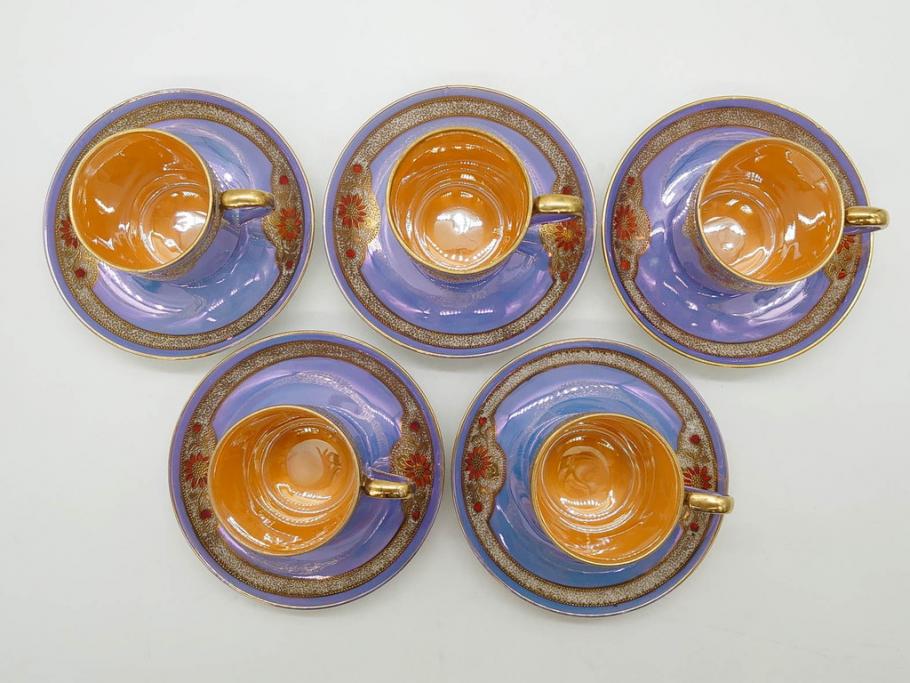 大正～昭和初期　オールドノリタケ　NORITAKE　ラスター彩　金彩　金盛　花蝶　美しい光沢がテーブルを華やかに彩るデミタスコーヒーセット(キャビネット、ティー、ポット、クリーマー、シュガーポット、カップ&ソーサー、C&S、洋食器)(R-083292)