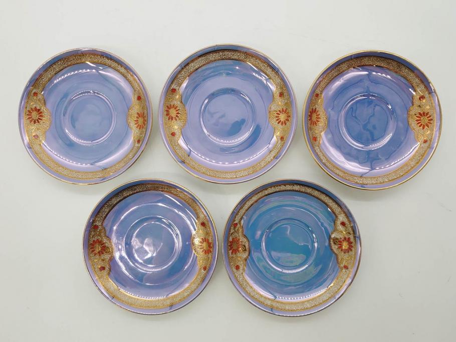 大正～昭和初期　オールドノリタケ　NORITAKE　ラスター彩　金彩　金盛　花蝶　美しい光沢がテーブルを華やかに彩るデミタスコーヒーセット(キャビネット、ティー、ポット、クリーマー、シュガーポット、カップ&ソーサー、C&S、洋食器)(R-083292)