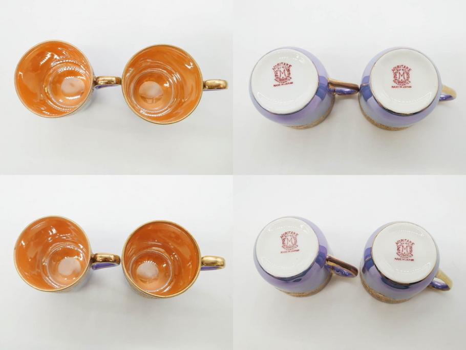 大正～昭和初期　オールドノリタケ　NORITAKE　ラスター彩　金彩　金盛　花蝶　美しい光沢がテーブルを華やかに彩るデミタスコーヒーセット(キャビネット、ティー、ポット、クリーマー、シュガーポット、カップ&ソーサー、C&S、洋食器)(R-083292)