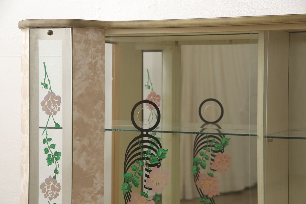 イギリスヴィンテージ　希少品!バラの絵柄が女性らしい可憐さを演出するガラスケース(陳列棚、ショーケース、キャビネット、ビンテージ)(R-051048)