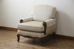 中古　超美品!!　DREXEL HERITAGE(ドレクセルヘリテイジ)　Upholstery(アップホルスタリー)　張り替え済み　クラシカルな佇まいの1人掛けソファ(アームチェア、一人掛け、1P、ラウンジチェア)(R-066406)