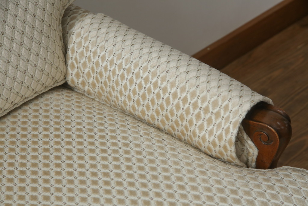 中古　超美品!!　DREXEL HERITAGE(ドレクセルヘリテイジ)　Upholstery(アップホルスタリー)　張り替え済み　クラシカルな佇まいの1人掛けソファ(アームチェア、一人掛け、1P、ラウンジチェア)(R-066406)