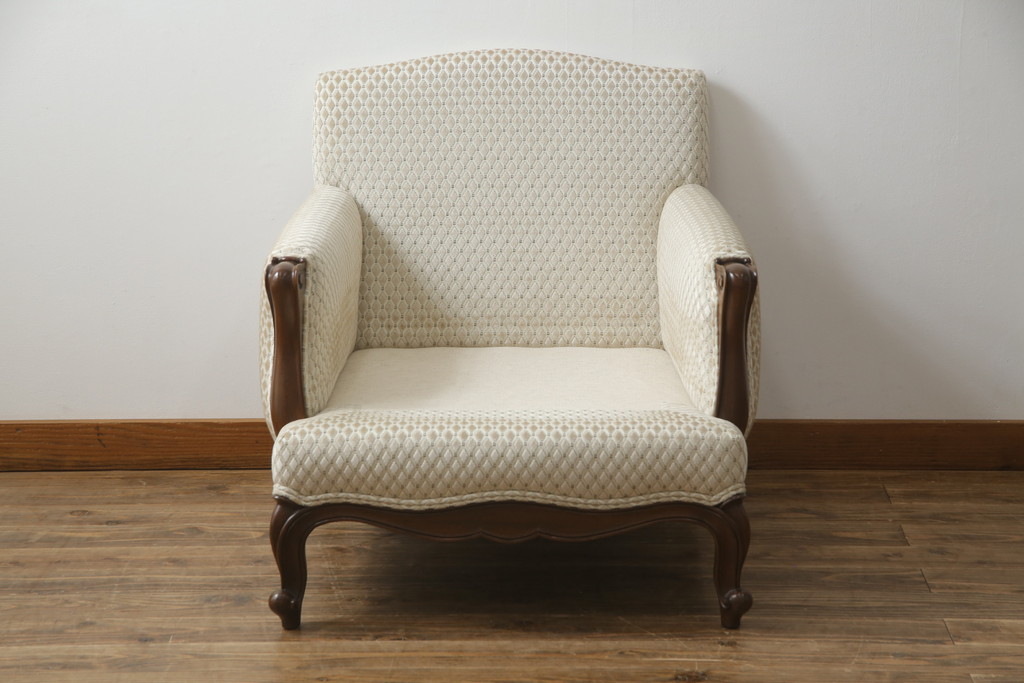 中古　超美品!!　DREXEL HERITAGE(ドレクセルヘリテイジ)　Upholstery(アップホルスタリー)　張り替え済み　クラシカルな佇まいの1人掛けソファ(アームチェア、一人掛け、1P、ラウンジチェア)(R-066406)