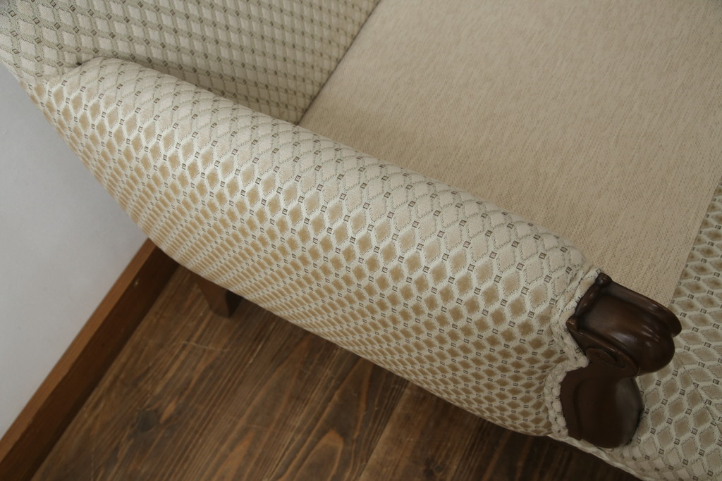 中古　超美品!!　DREXEL HERITAGE(ドレクセルヘリテイジ)　Upholstery(アップホルスタリー)　張り替え済み　クラシカルな佇まいの1人掛けソファ(アームチェア、一人掛け、1P、ラウンジチェア)(R-066406)