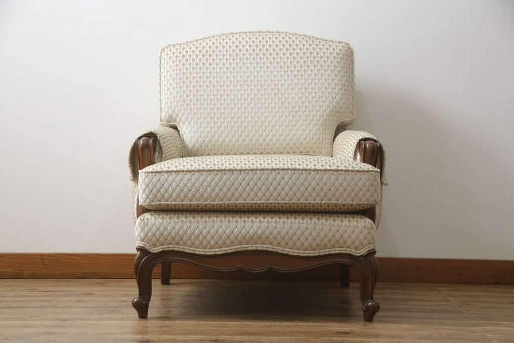 中古　超美品!!　DREXEL HERITAGE(ドレクセルヘリテイジ)　Upholstery(アップホルスタリー)　張り替え済み　クラシカルな佇まいの1Pソファ(アームチェア、一人掛け、1人掛け、ラウンジチェア)(定価約45万円)(R-066488)