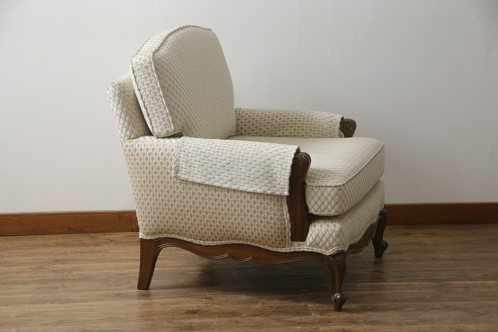 中古　超美品!!　DREXEL HERITAGE(ドレクセルヘリテイジ)　Upholstery(アップホルスタリー)　張り替え済み　クラシカルな佇まいの1Pソファ(アームチェア、一人掛け、1人掛け、ラウンジチェア)(定価約45万円)(R-066488)