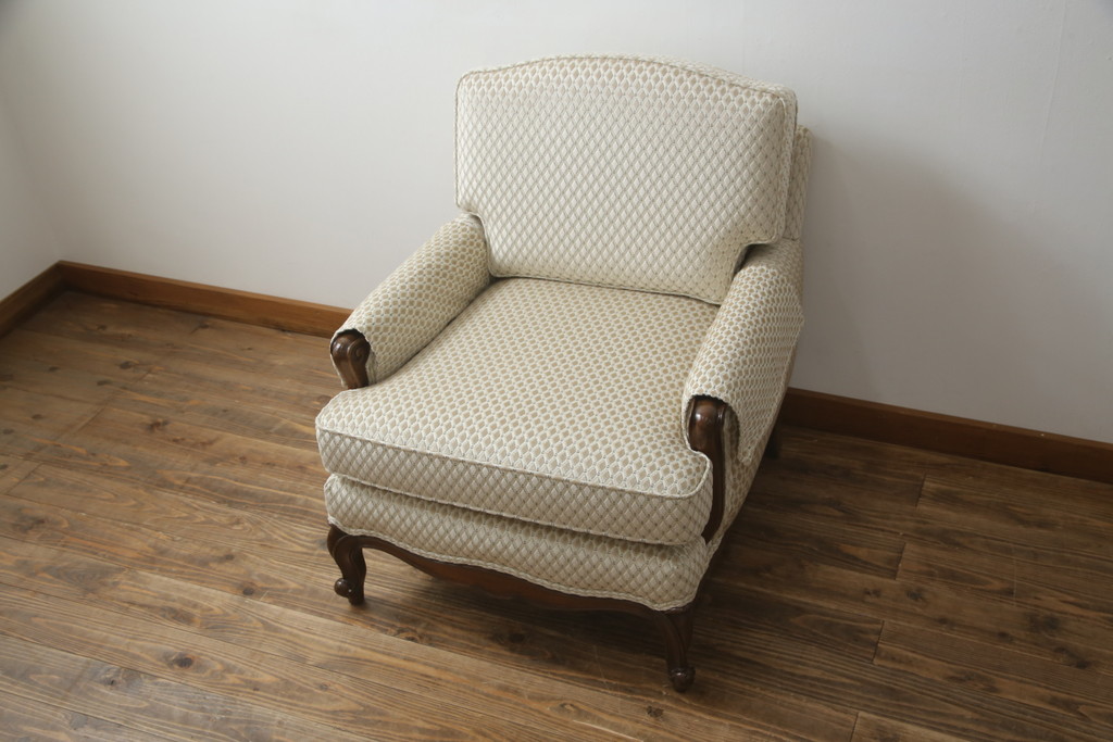 中古　超美品!!　DREXEL HERITAGE(ドレクセルヘリテイジ)　Upholstery(アップホルスタリー)　張り替え済み　クラシカルな佇まいの1Pソファ(アームチェア、一人掛け、1人掛け、ラウンジチェア)(定価約45万円)(R-066488)