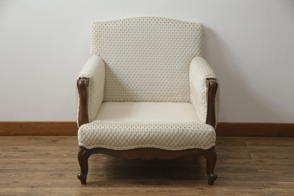 中古　超美品!!　DREXEL HERITAGE(ドレクセルヘリテイジ)　Upholstery(アップホルスタリー)　張り替え済み　クラシカルな佇まいの1Pソファ(アームチェア、一人掛け、1人掛け、ラウンジチェア)(定価約45万円)(R-066488)