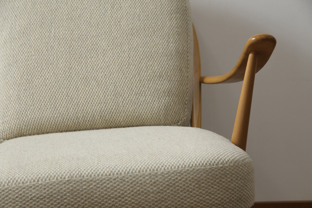 イギリスビンテージ　希少!　ERCOL(アーコール)　くつろぎの空間を演出する3人掛けソファとオットマンのセット(三人掛けソファ、3P、アームソファ、トリプルソファ、フットスツール、ヴィンテージ、英国、北欧)(R-067129)