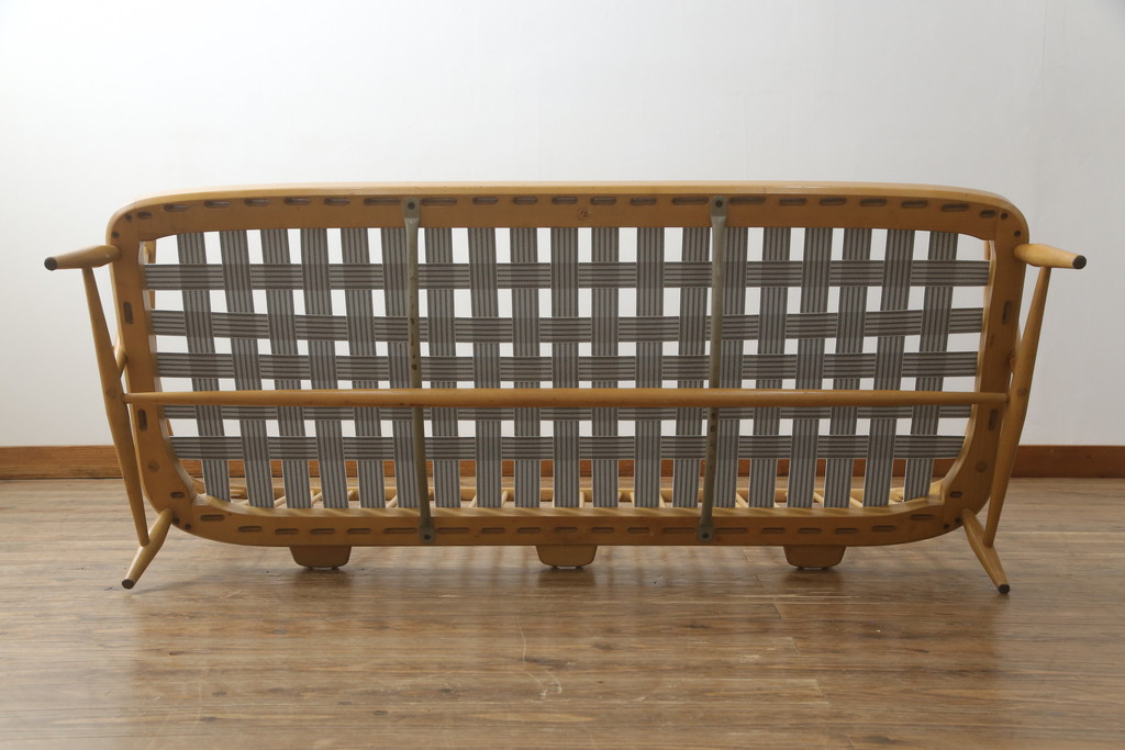 イギリスビンテージ　希少!　ERCOL(アーコール)　くつろぎの空間を演出する3人掛けソファとオットマンのセット(三人掛けソファ、3P、アームソファ、トリプルソファ、フットスツール、ヴィンテージ、英国、北欧)(R-067129)