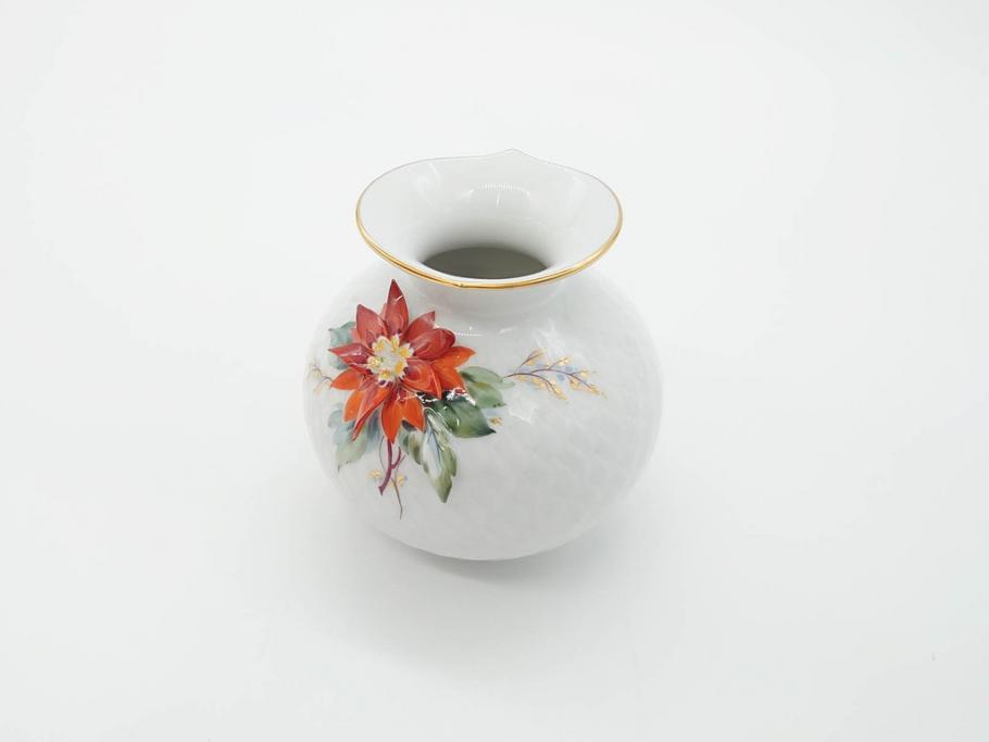 ドイツ　マイセン　Meissen　波の戯れ　ポインセチアの花が愛らしく上品な花瓶(花器、花入、フラワーベース)(定価約66000円)(R-070339)