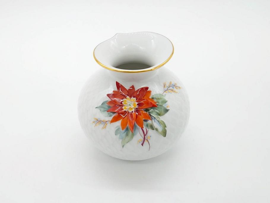 ドイツ　マイセン　Meissen　波の戯れ　ポインセチアの花が愛らしく上品な花瓶(花器、花入、フラワーベース)(定価約66000円)(R-070339)