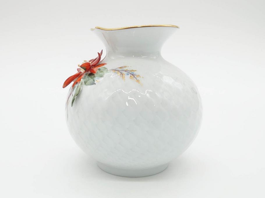 ドイツ　マイセン　Meissen　波の戯れ　ポインセチアの花が愛らしく上品な花瓶(花器、花入、フラワーベース)(定価約66000円)(R-070339)
