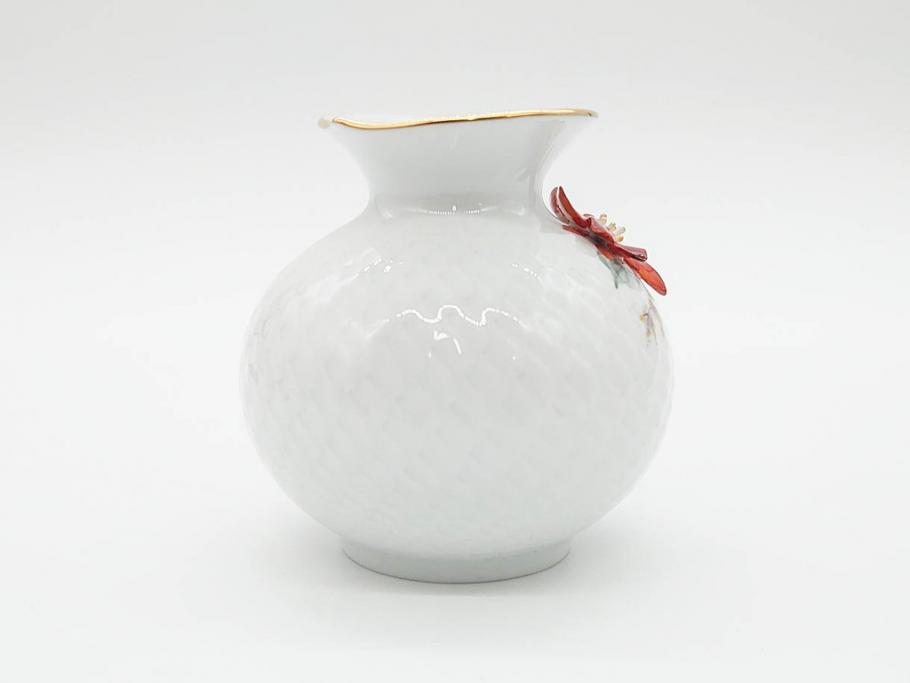 ドイツ　マイセン　Meissen　波の戯れ　ポインセチアの花が愛らしく上品な花瓶(花器、花入、フラワーベース)(定価約66000円)(R-070339)