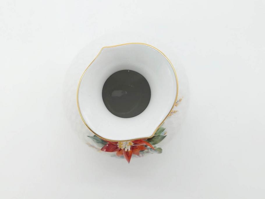 ドイツ　マイセン　Meissen　波の戯れ　ポインセチアの花が愛らしく上品な花瓶(花器、花入、フラワーベース)(定価約66000円)(R-070339)