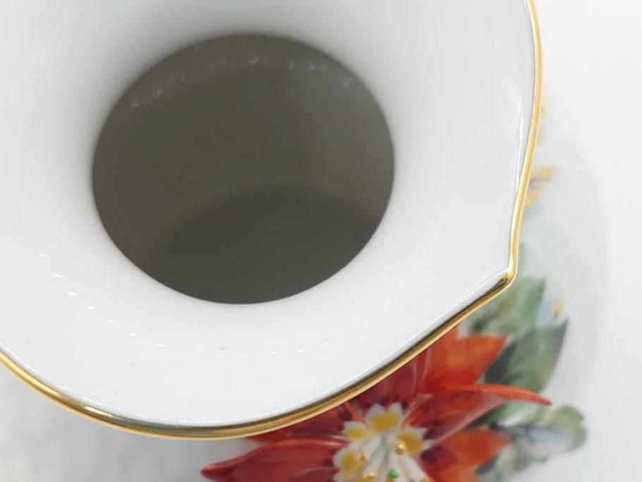 ドイツ　マイセン　Meissen　波の戯れ　ポインセチアの花が愛らしく上品な花瓶(花器、花入、フラワーベース)(定価約66000円)(R-070339)