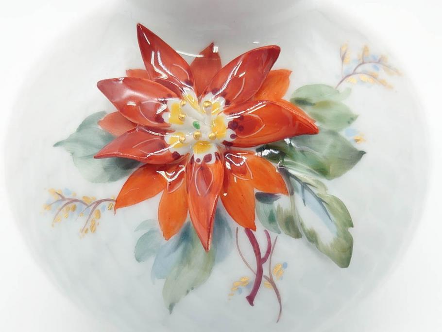ドイツ　マイセン　Meissen　波の戯れ　ポインセチアの花が愛らしく上品な花瓶(花器、花入、フラワーベース)(定価約66000円)(R-070339)