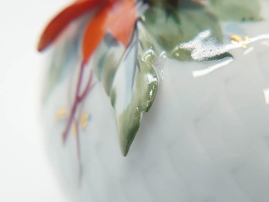 ドイツ　マイセン　Meissen　波の戯れ　ポインセチアの花が愛らしく上品な花瓶(花器、花入、フラワーベース)(定価約66000円)(R-070339)