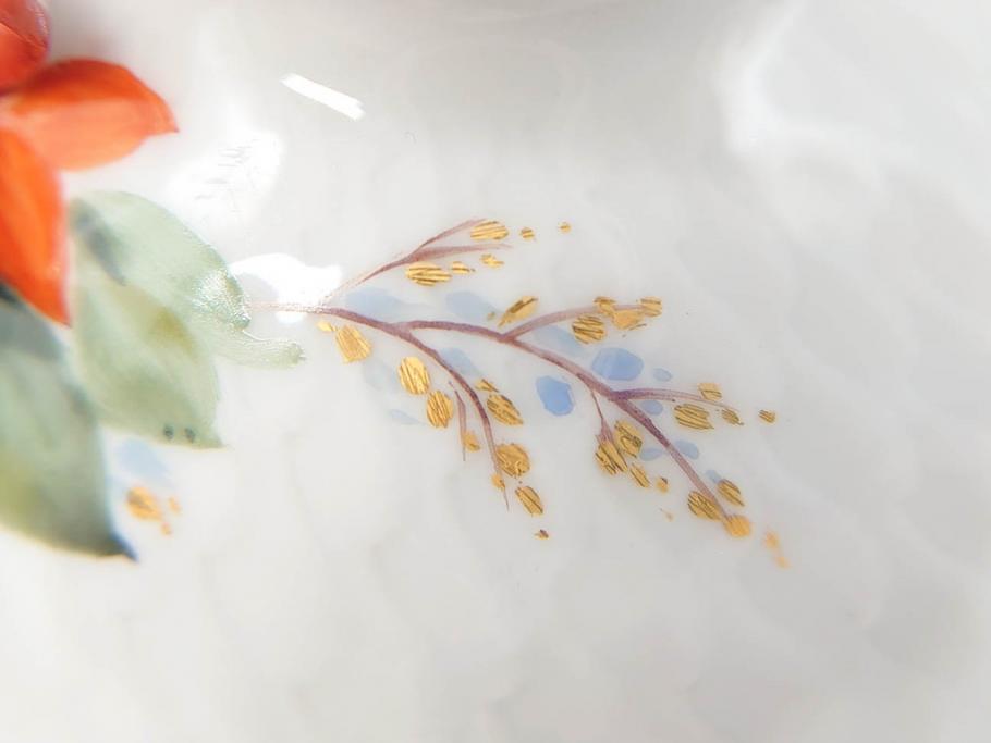 ドイツ　マイセン　Meissen　波の戯れ　ポインセチアの花が愛らしく上品な花瓶(花器、花入、フラワーベース)(定価約66000円)(R-070339)