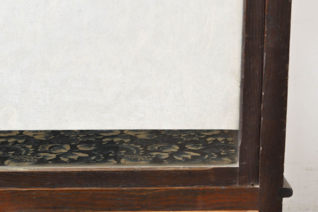 和製アンティーク　大正ロマン　象嵌入り　栗材　レトロな雰囲気の引き出し付きガラスケース(ショーケース、陳列棚、飾り棚、店舗什器)(R-062306)