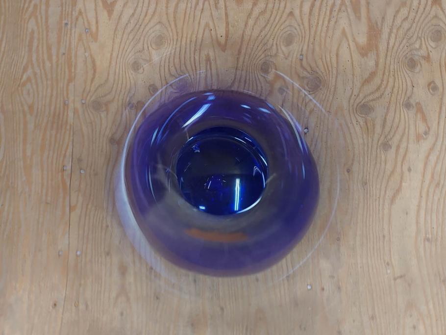 昭和レトロ　特大　グラデーションが美しいフラワーベース(花瓶、花入れ、花器、オブジェ、ホームインテリア、ディスプレイ、ブルー、ピンク、アートガラス)(R-076988)