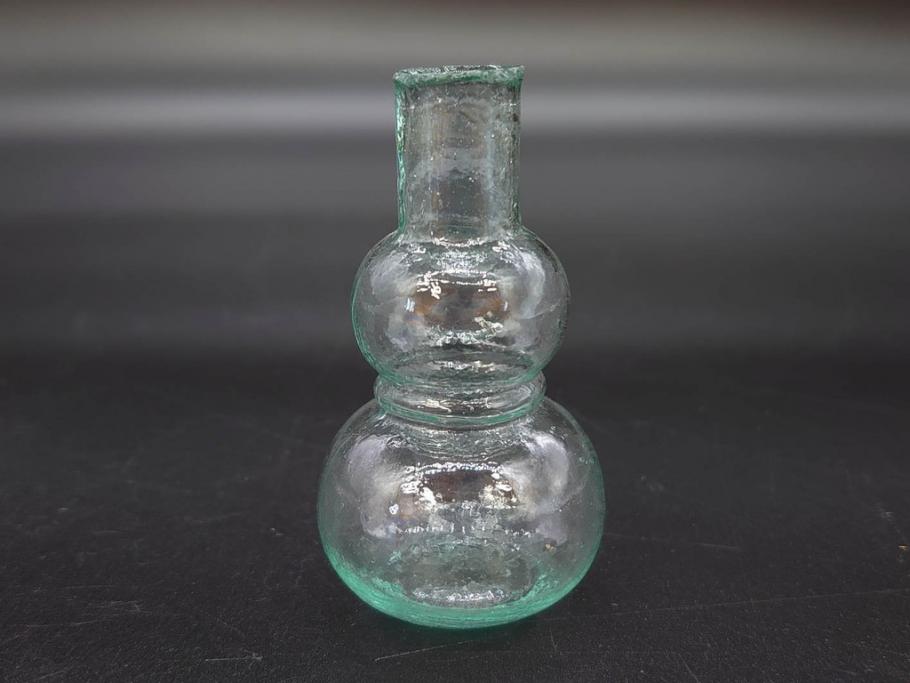戦前　当時物　瓢箪型　気泡や絶妙なフォルムが味わいのあるニッキ水瓶5個セット(豆ガラス、ちびニッキ水、ガラス容器、駄菓子屋ビン、ペロペロ、レトロガラス、一輪挿し、ひょうたん)(R-076989)