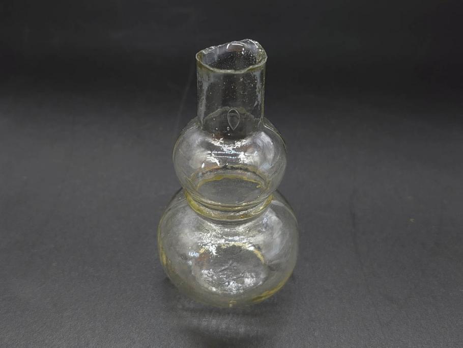 戦前　当時物　瓢箪型　気泡や絶妙なフォルムが味わいのあるニッキ水瓶5個セット(豆ガラス、ちびニッキ水、ガラス容器、駄菓子屋ビン、ペロペロ、レトロガラス、一輪挿し、ひょうたん)(R-076989)